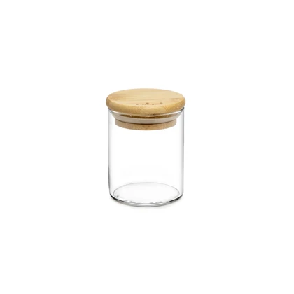 ادویه شیشه ای یونیک درب چوبی گرد مدل 1754 سایز 7.5 سانت