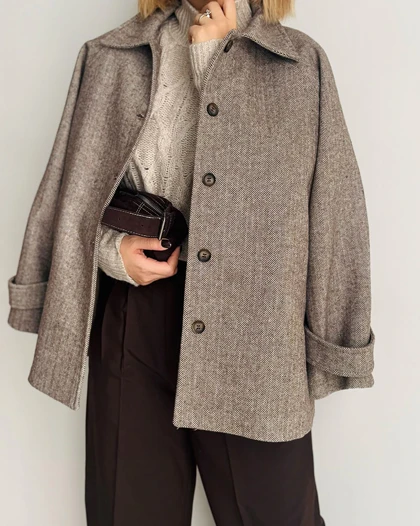 کت پشمی جناغی Latte