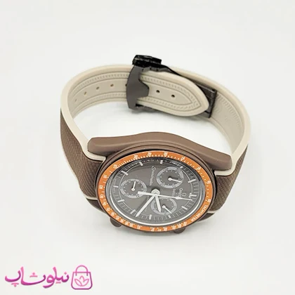 ساعت امگا سواچ moonswatch با بند رابر زنانه مردانه رنگ قهوه ای کرم کیفیت مستر کد 3750