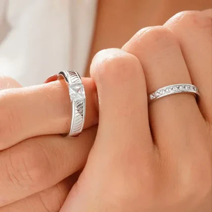 حلقه ست نقره نگین‌دار 2219 – انگشتر ازدواج/نامزدی