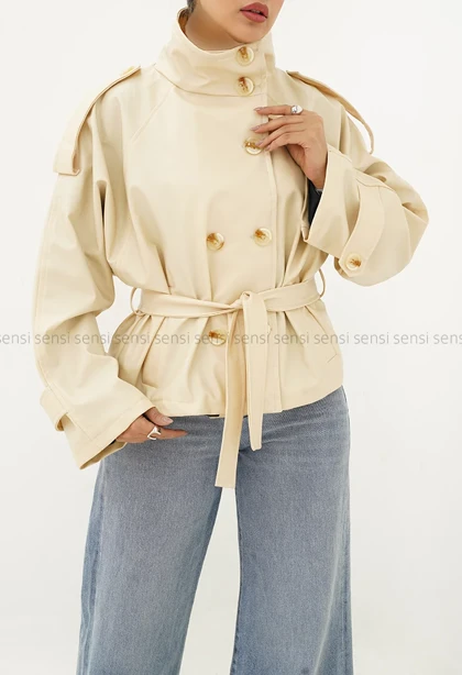 ترنچ کت چرم آستر دار4دکمه کد1004882