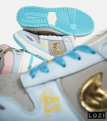 کفش کتانی مردانه و زنانه آبی طوسی طلایی نایک NIKE Dunk Low Remastered