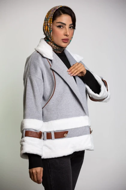 پالتو فوتر کجراه ترکیبی با چرم