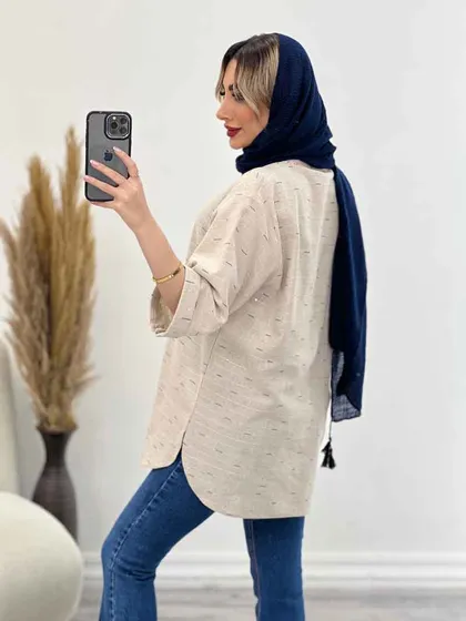 مانتو لینن نچرال یقه چاک