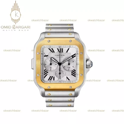 ساعت مچی کارتیه کورنوگراف دو رنگ طلایی صفحه سفید Cariter