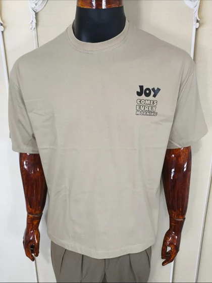 تیشرت یقه گرد مردانه کرمی