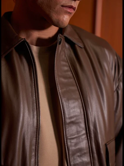 جکت چرمی / رنگ قهوه ای تیره / برند NEGRO ترکیه