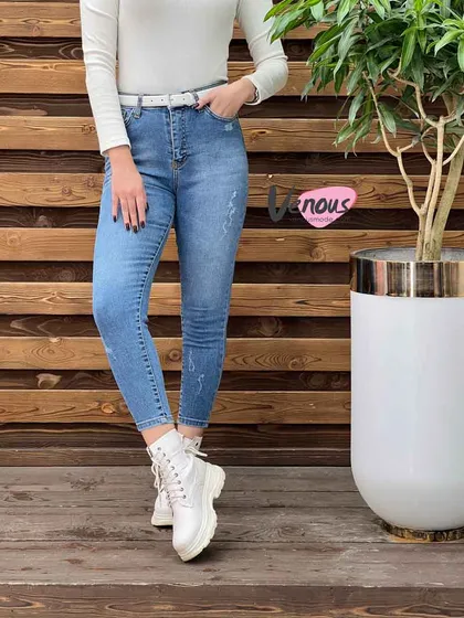 شلوار جین آبی زاپ‌دار
