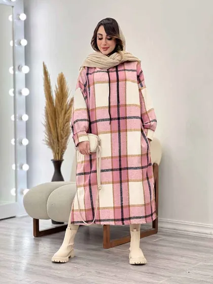 پیراهن بلند چهارخونه کلاهدار