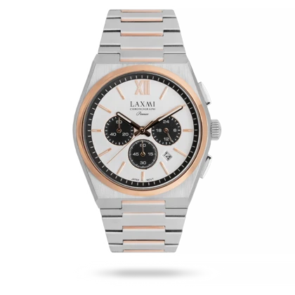 ساعت مچی مردانه لاکسمی بند استیل دو رنگ رزگلد نقره ای کد Laxmi 8901