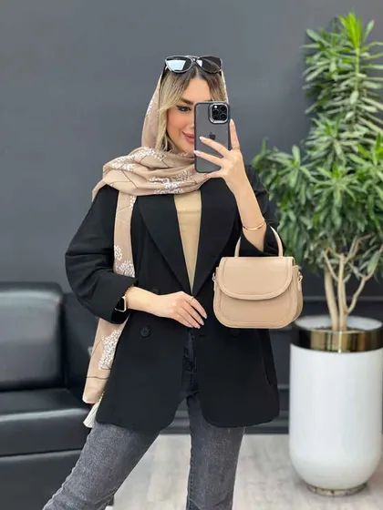 مانتو لینن چهاردکمه آستین پاکتی
