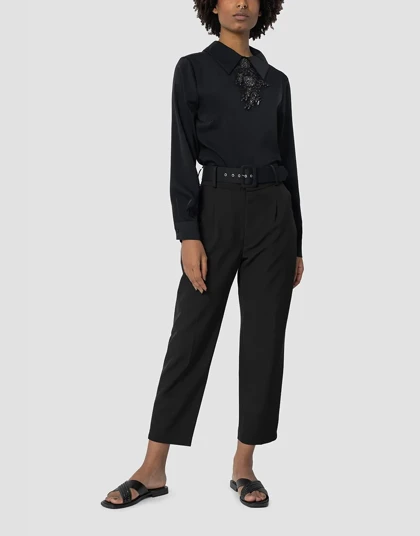 حریر ابریشم یقه دار پیش کریستال