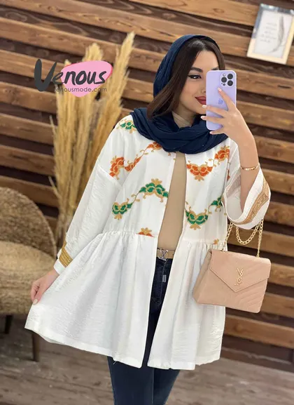 مانتو بالا گلدوزی آستین طلایی