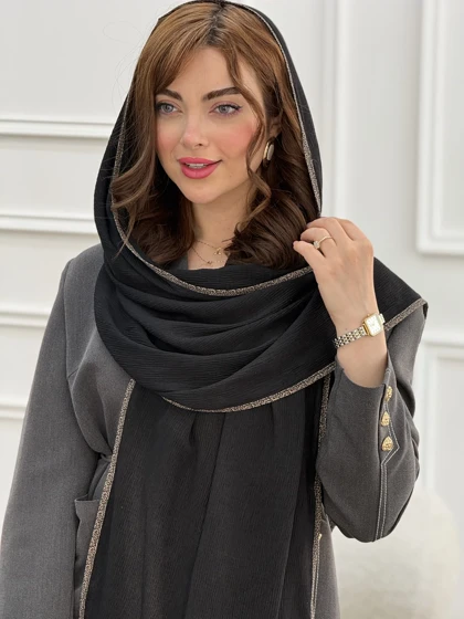 شال نخی پلیسه دورگان مشکی