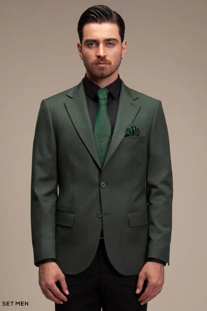 کت تک مردانه یقه انگلیسی نیم آستر دو دکمه دو چاک