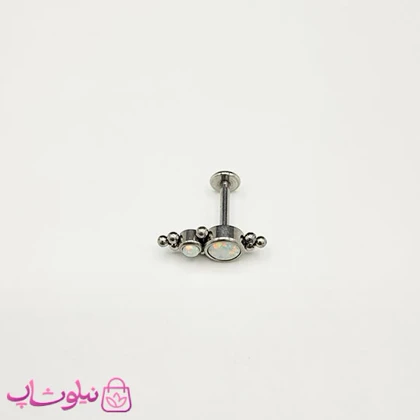 پیرسینگ گوش استیل نقره ای رنگ مدل سنگ رنگین کمانی کد 229