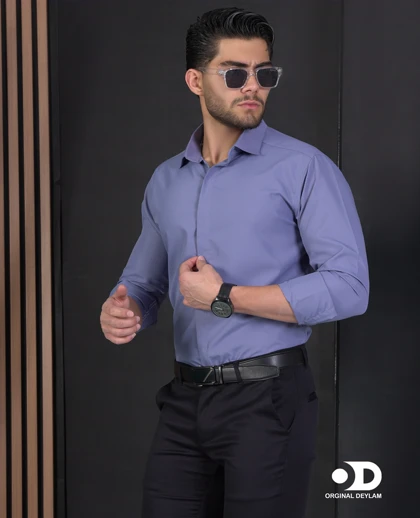 پیراهن دوشین اسپرت-مجلسی مردانه رنگ فیلی کد a25 یقه خرگوشی snt کراوات خور