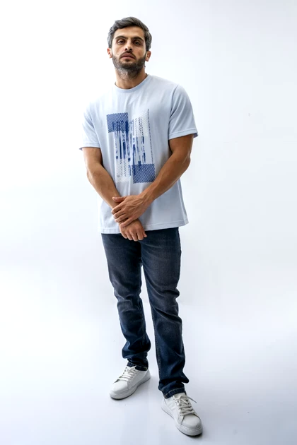 تیشرت بیسیک یقه گرد چاپی مردانه