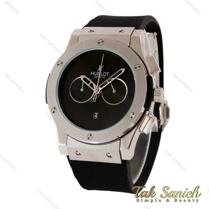 ساعت هابلوت مردانه سه موتوره نقره ای مشکی صفحه مهندسی Hublot-4895-G