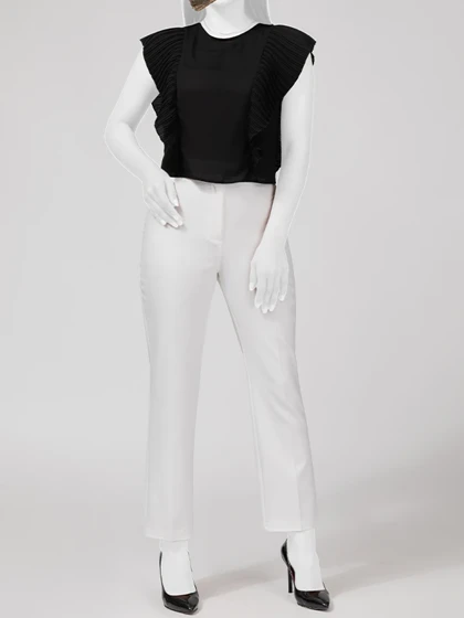 بلوز زنانه مجلسی یقه گرد کرپ حریر پلیسه ای چکاوک