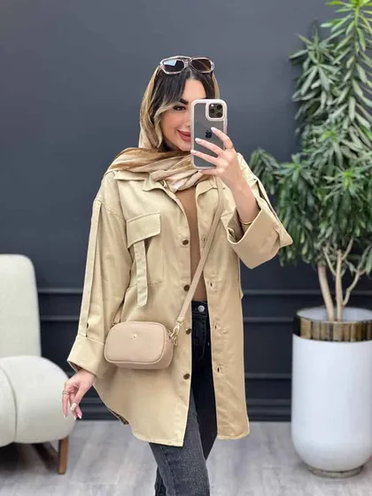مانتو جیب کراواتی آستین پاکتی
