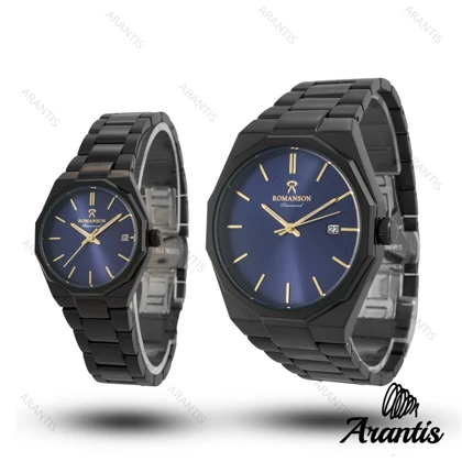 ساعت ست رومانسون مشکی سورمه ای دایمند s-10072