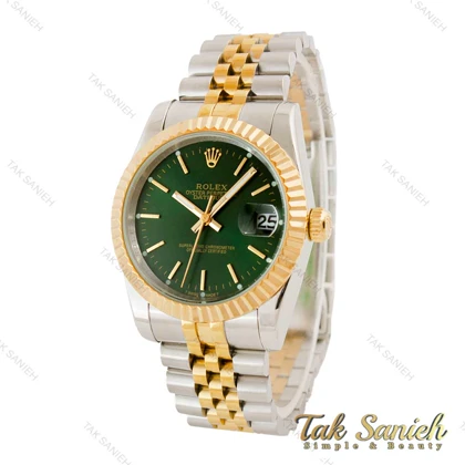 ساعت رولکس مردانه دورنگ طلایی صفحه سبز ایندکس خط Rolex-4513-G