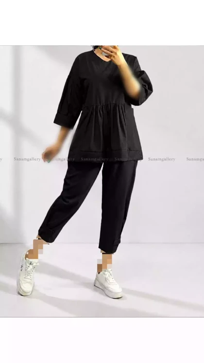 ست شومیز عروسکی و شلوار مام فیت زنانه 99340