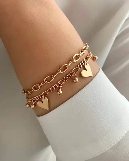 دستبند دو لاین آویز قلبی ژوپینگ
