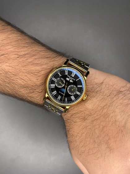 ساعت مچی پتک فیلیپ فول سیلورطلایی صفحه مشکی Patek Philippe