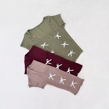 تیشرت کراپ زنانه پاپیون