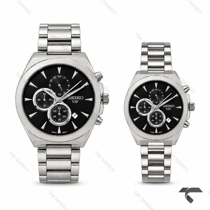 ساعت ست عروس دامادی سیکو رفرنس 31696 کورنوگراف سیلور صفحه مشکی Seiko-11469-S