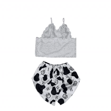 ست نیم‌تنه گیپور و شلوارک طرح پوست گاوی مدل 123