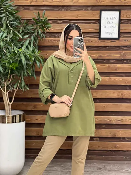 مانتو لینن جلو بسته یقه انگلیسی