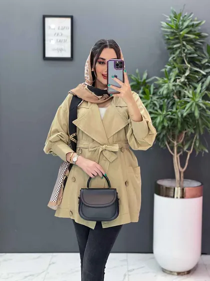 مانتو لینن آستین پیله دکمه چوبی