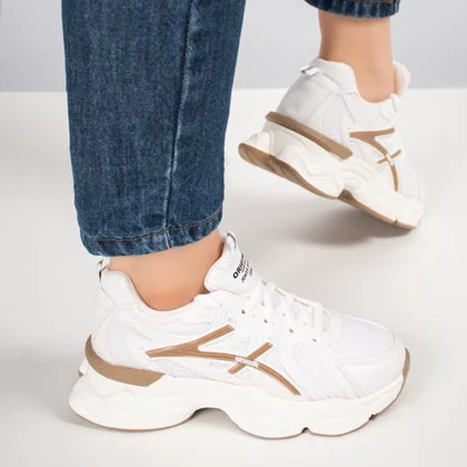 کفش و کتانی زنانه مدل فشیون FASHION رنگ سفید کرم کد B119