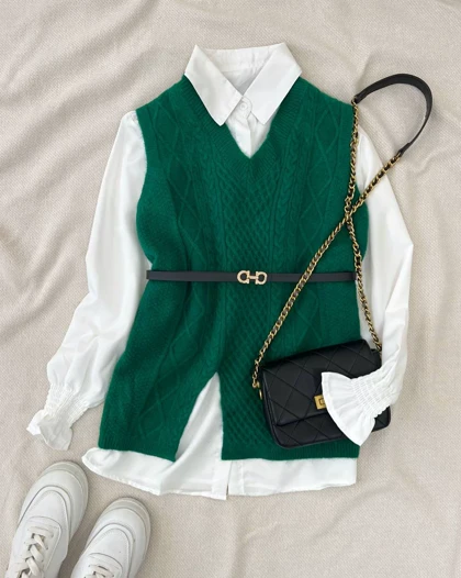 ست شومیز با وست بافت بهمراه کمربند کد 5215