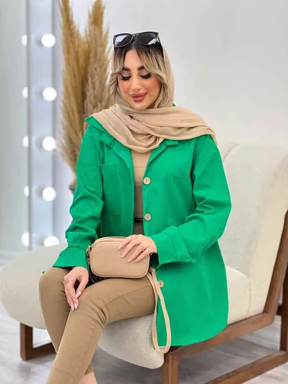 مانتو دو جیب دکمه چوبی