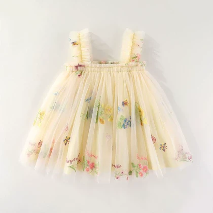 پیراهن گل‌دار دخترانه توردار