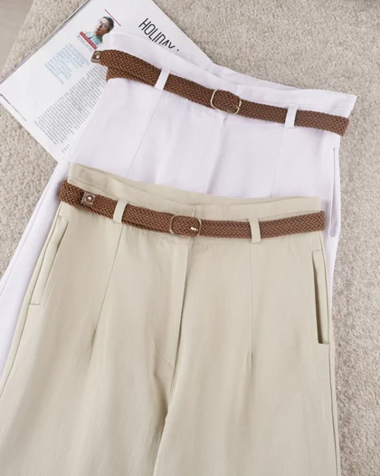 شلوار کتان تیارا کمربند دار کد 29765