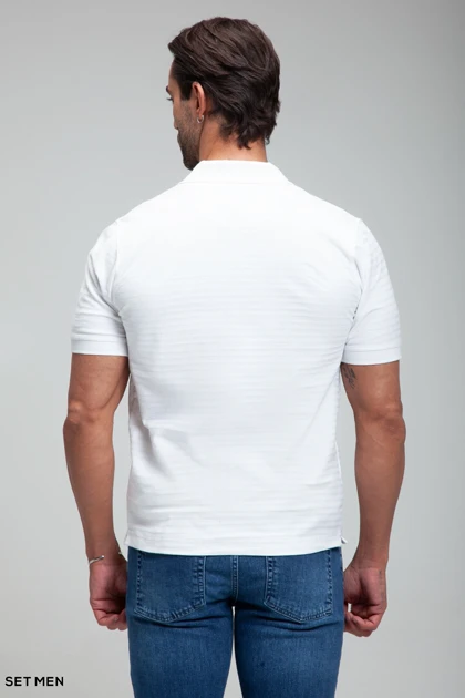 تیشرت یقه دارنیم زیپ بافت