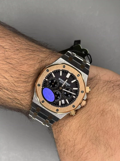 ساعت مچی اودمار پیگه کورنوگراف بند سیلور رزگلد صفحه مشکی Audemars Piguet