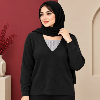 بلوز بافت وارداتی یقه هفت گیپور دار کد 6083