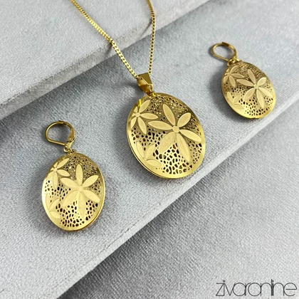 نیم ست طرح گل توری طلایی 10149