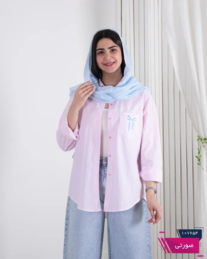 شومیز وارداتی یقه دار جیب پاپیون راه راه MINA
