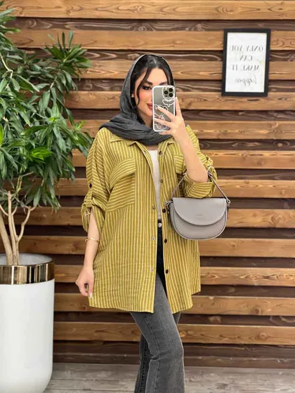 مانتو راه راه دو جیب آستین پاگن