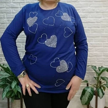 بلوز ویسکوز زنانه نگین‌دار قلبی