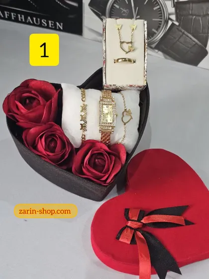 باکس هدیه زنانه ست ساعت نگینی و نیمست