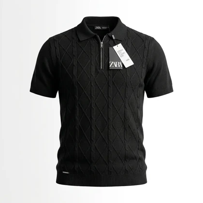 تیشرت نیم زیپ طرح مارپیچ لوزی برند Zara
