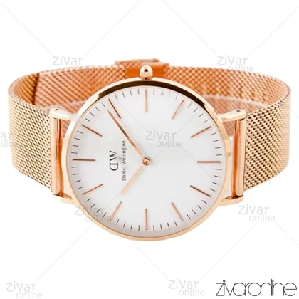 ساعت دنیل ولینگتون مردانه حصیری رزگلد صفحه سفید 103181